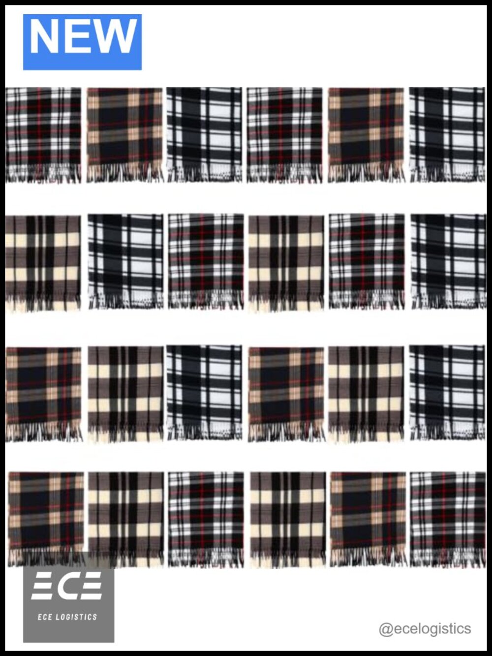 Plaid Fleece Winter Scarf Set 24 Pack Soft Warm Unisex Cold Weather